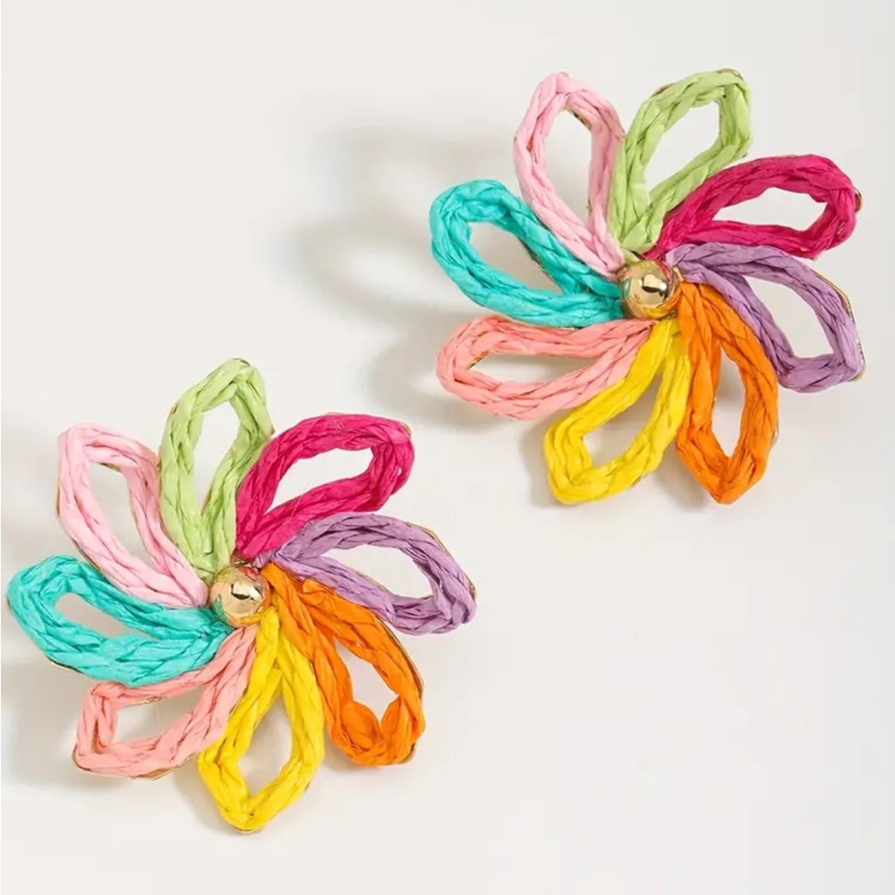 Colorful Floral Raffia Earrings